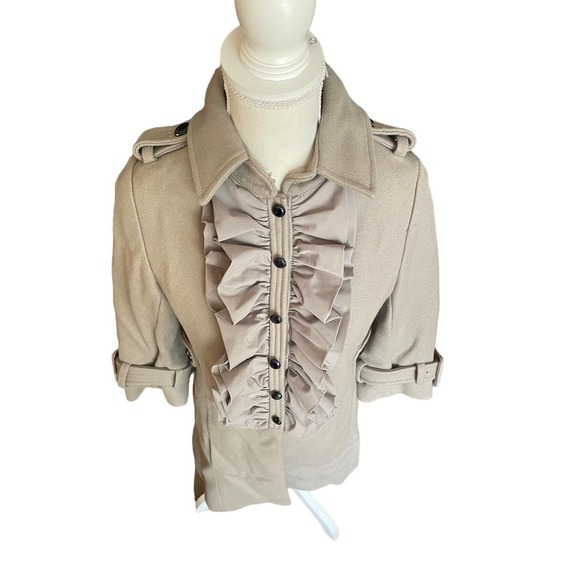 Anthropologie Manoush Womens Button Front Ruffle Wool Coat Jacket Size 2 Gray - Picture 5 of 9